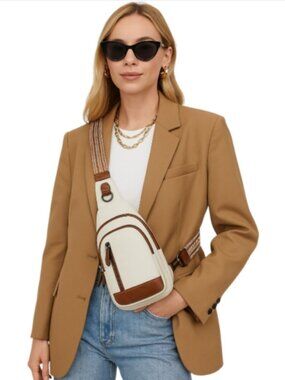 Cluci Ivory Faux Leather Crossbody Sling Bag Water Scratch Resistant Reversible